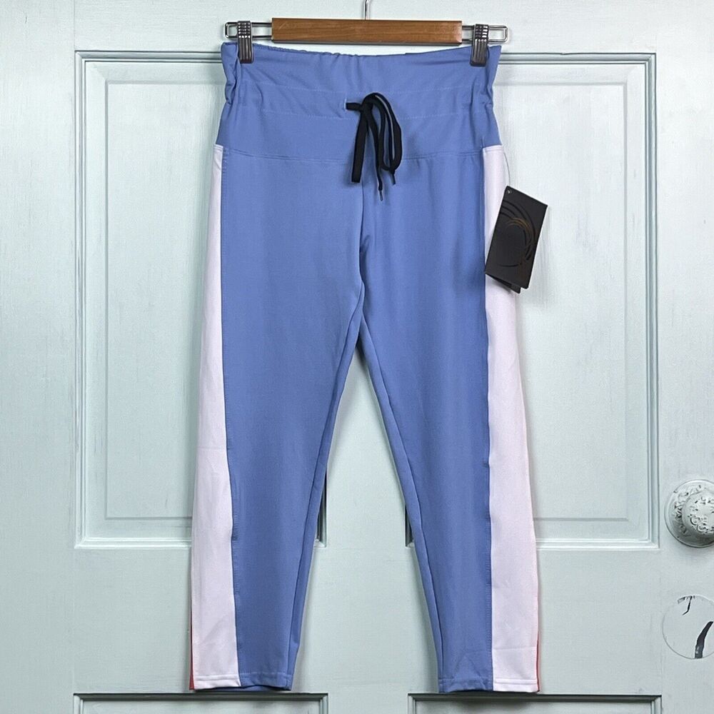 NWT BSP Better Sports Performance Crop Leggings Breathable Blue/White/Orange Lge - Picture 2 of 13